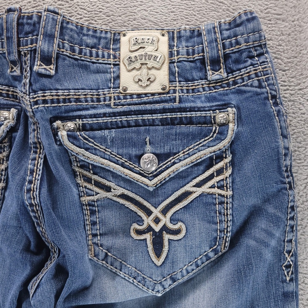 Rock Revival Jeans Mens 42 Blue Fulton Relaxed Straight Distressed Embroidered
